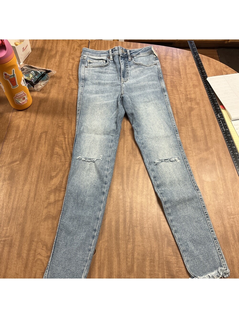 We The Free Jeans Womens 26 Blue Skinny Distressed Ripped Knee Raw Hem Denim 26